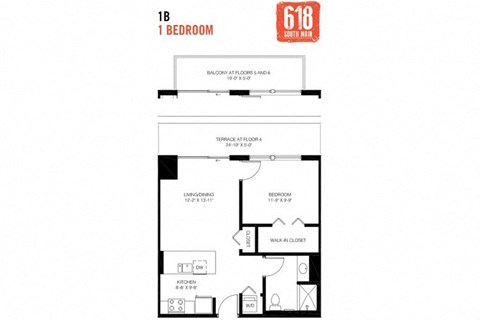 One Bedroom 1 Bath 621 sq. ft.